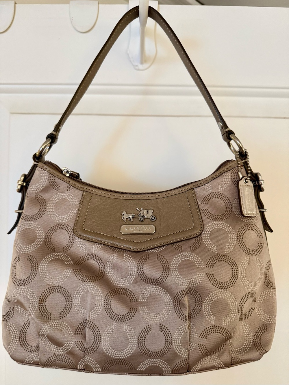 Vintage Coach Madison Dotted Taupe Signature Canvas Shoulder Bag
